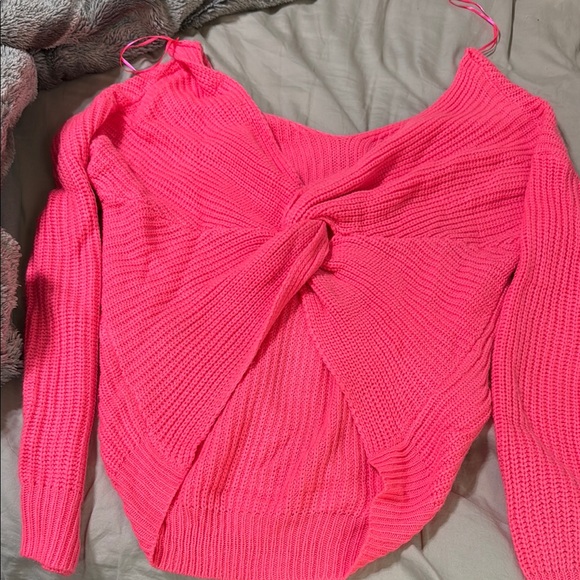 Pink Off-the-Shoulder Ribbed Sweater - Picture 2 of 2